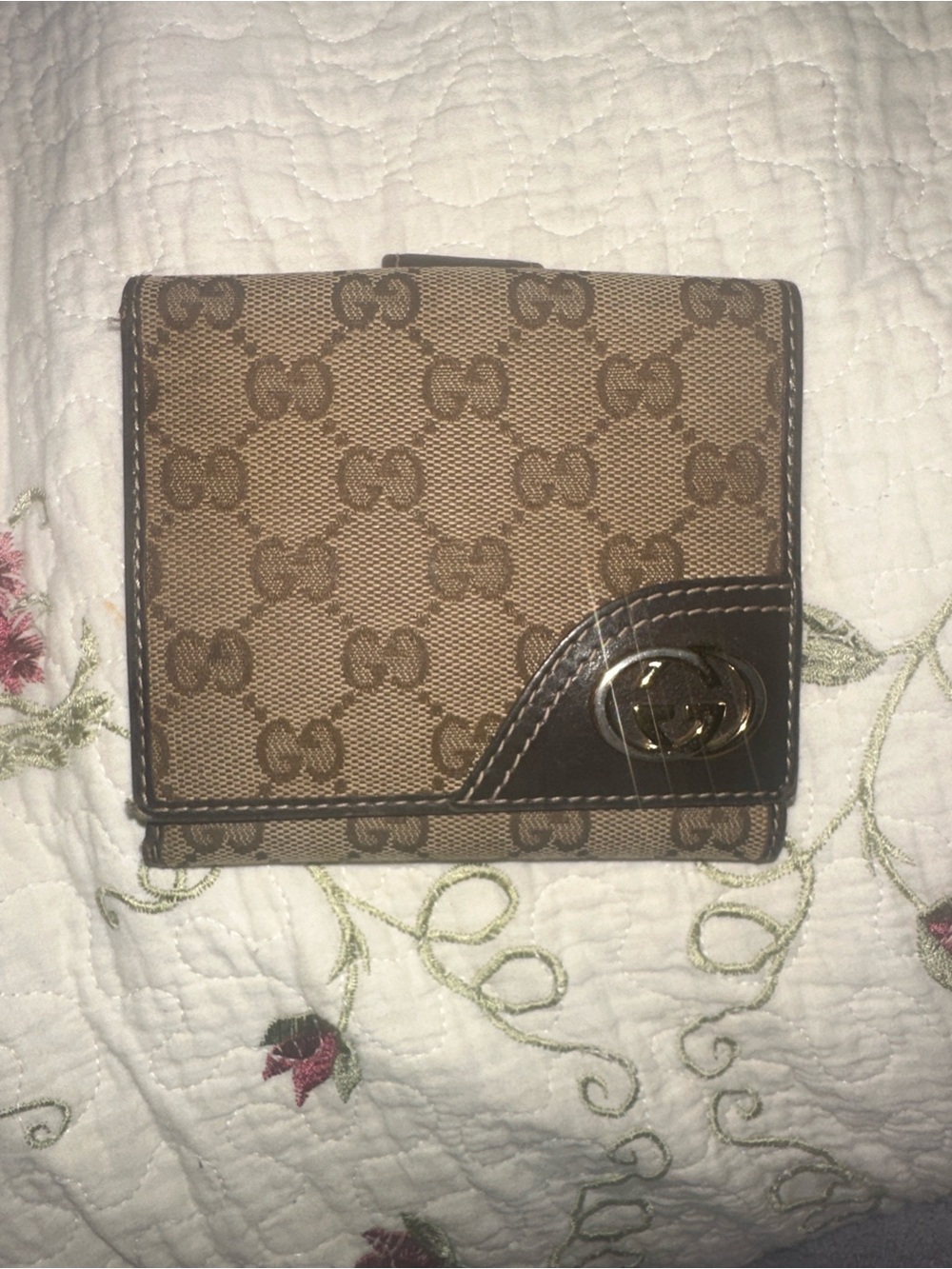 Gucci Brown Monogram Canvas Card & Key Holder with Gold-Tone Logo